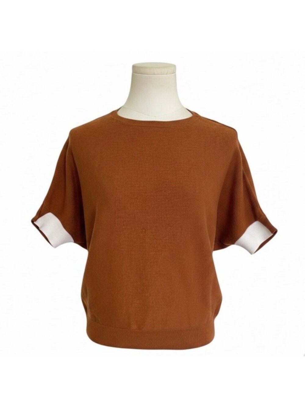 The Reset Womens Rust Wool Knit Short Sleeve Sweater Stylish Size XS
